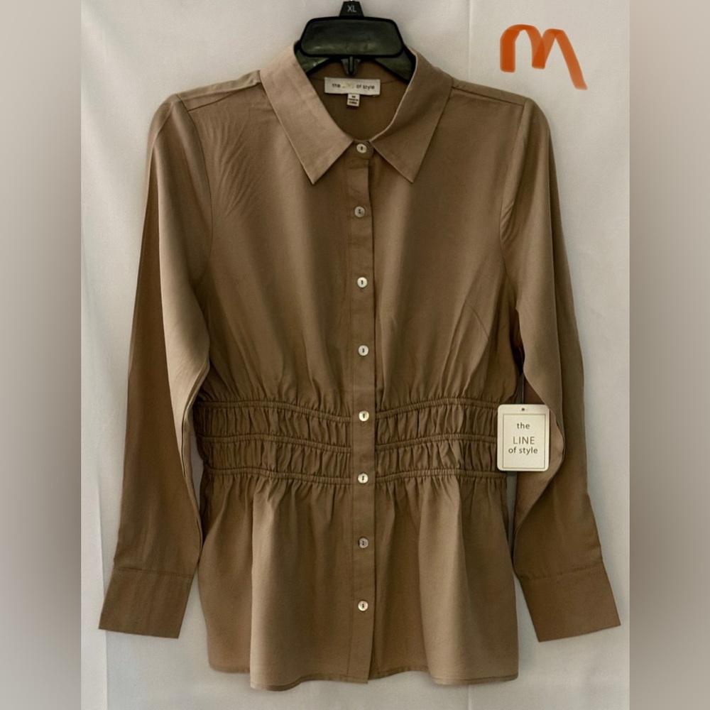 The Line of Style Women's Tan Button-Up Top